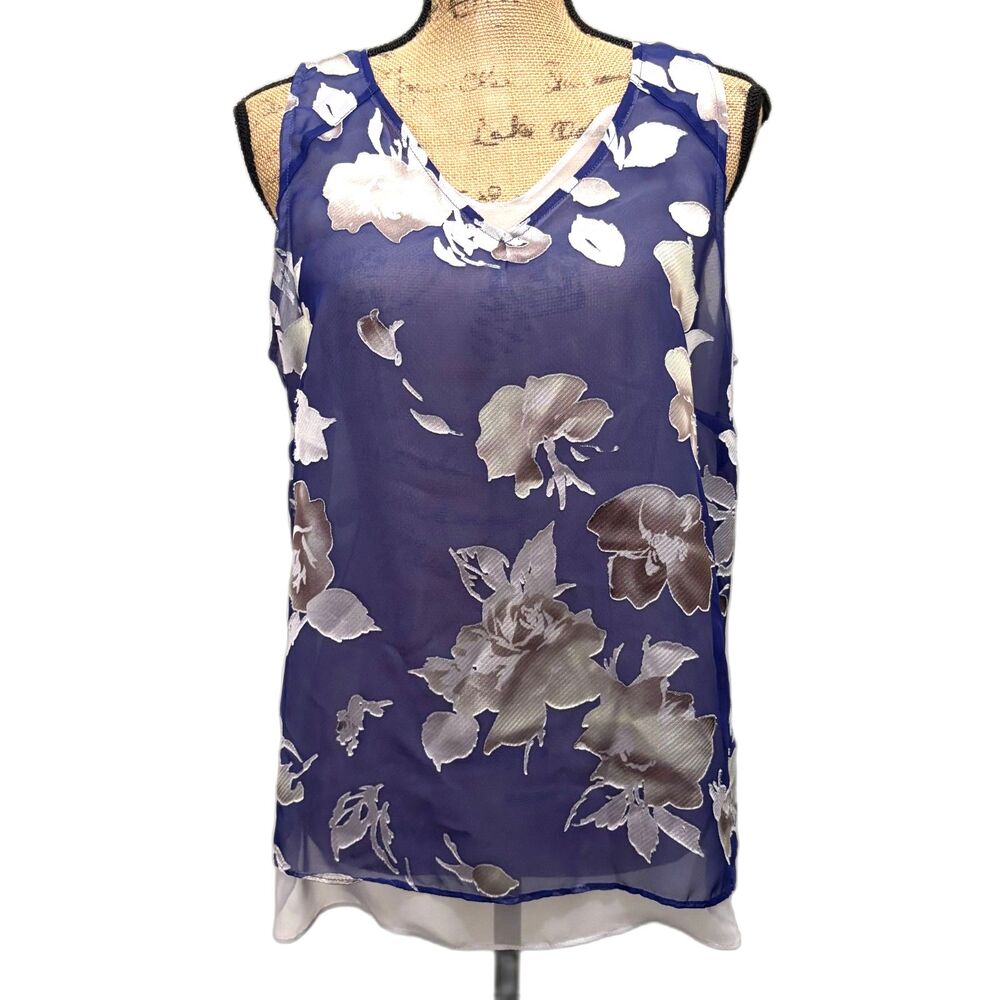 Simply Vera Vera Wang Floral Burnout Layered Tank Top Blue Fairycore Size Large